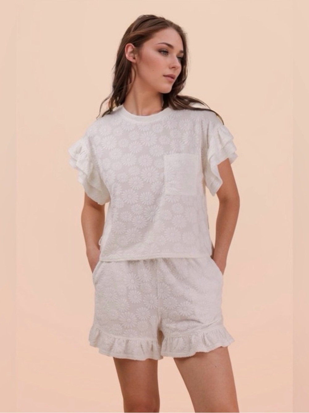 VeryJ Boutique Daisy Ruffle Shorts Set